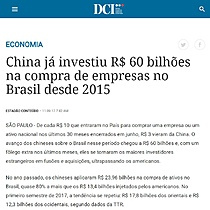 China j investiu R$ 60 bilhes na compra de empresas no Brasil desde 2015